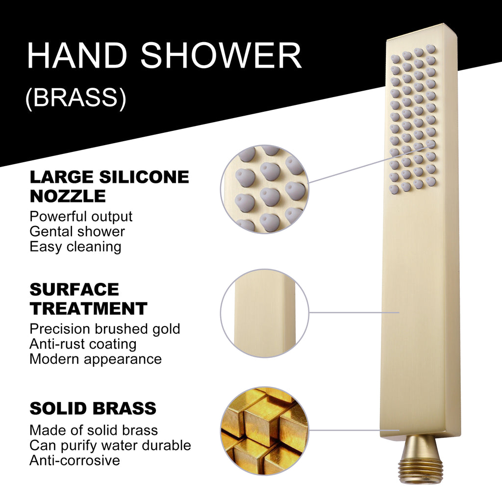 Homein Wall Mount Brushed Gold Thermostatic Shower System with Tub ...
